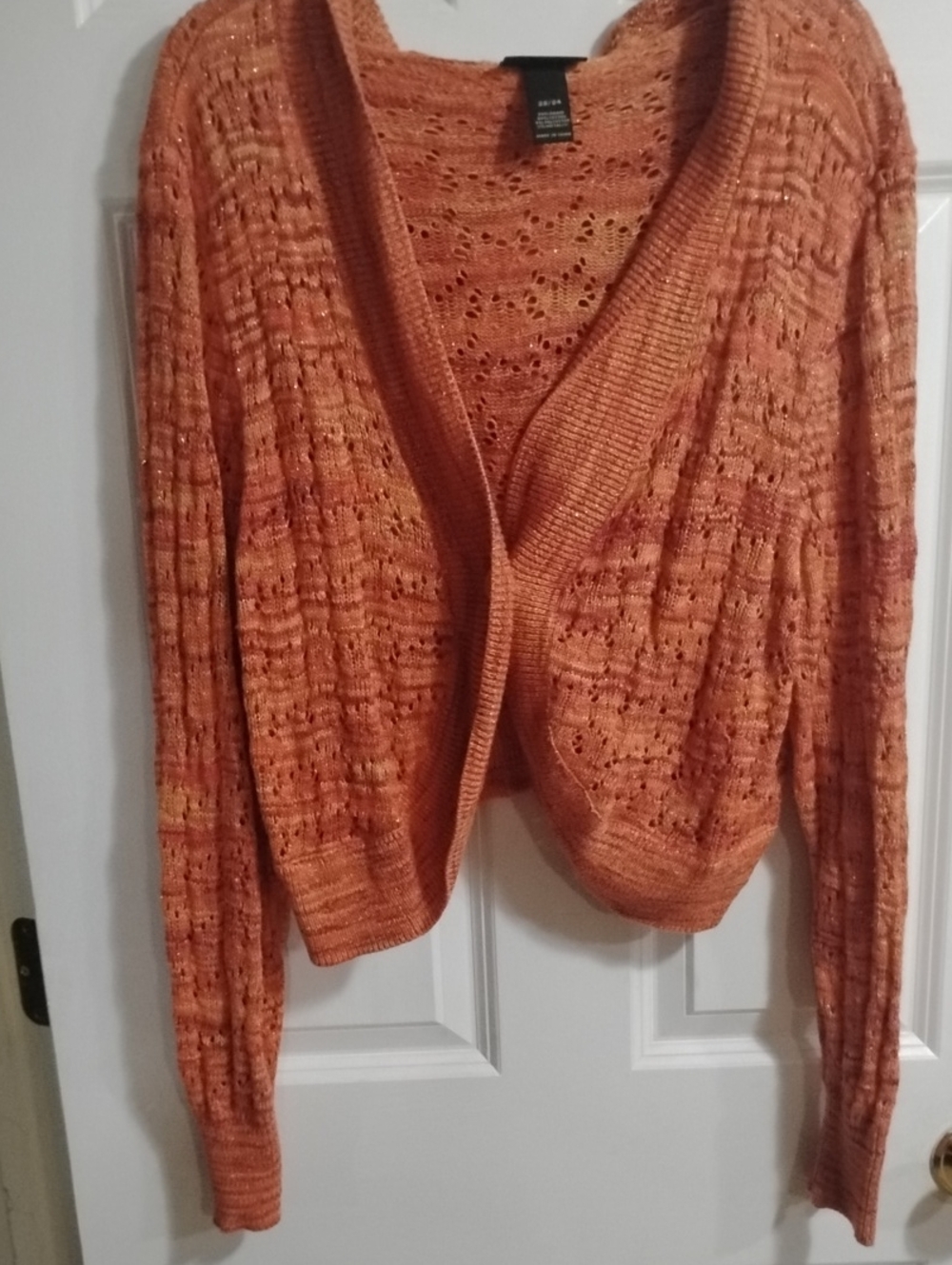 Lane Bryant Orange Open-Knit Cropped Cardigan/Hoodie